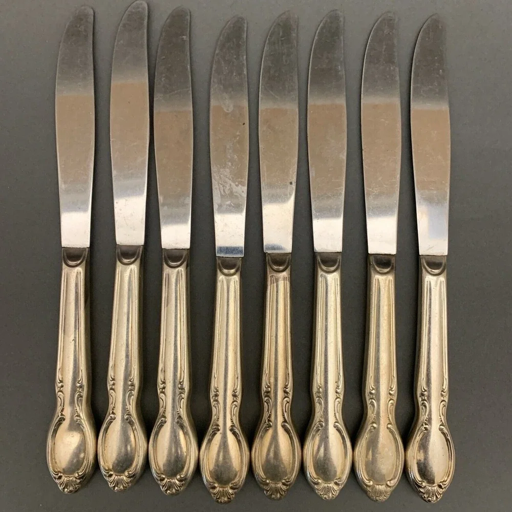 Wm.‎ Rogers International Silver Precious Mirror Silver-plate Knives Lot of 8